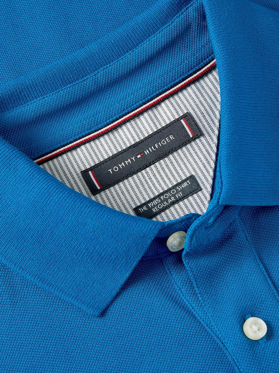 imageTommy Hilfiger Mens Short Sleeve Polo Shirts in Regular Fit with Stretch and Organic Pique CottonVibrant Indigo
