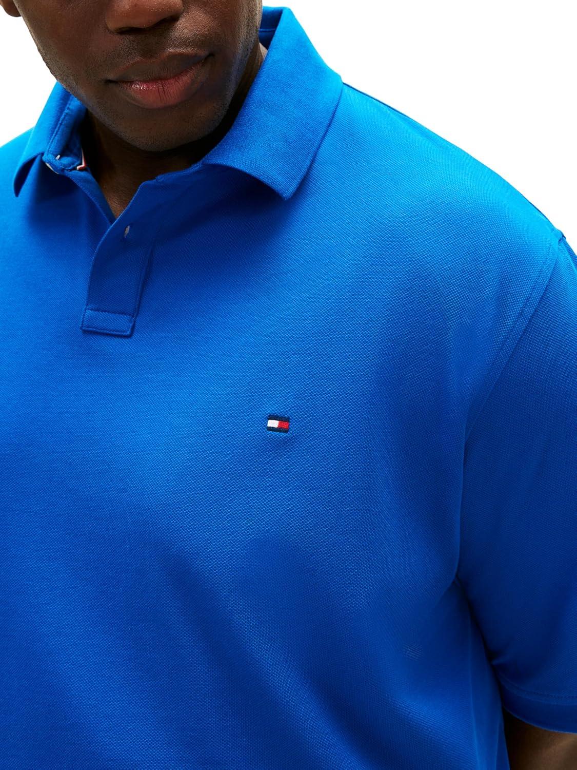 imageTommy Hilfiger Mens Short Sleeve Polo Shirts in Regular Fit with Stretch and Organic Pique CottonVibrant Indigo