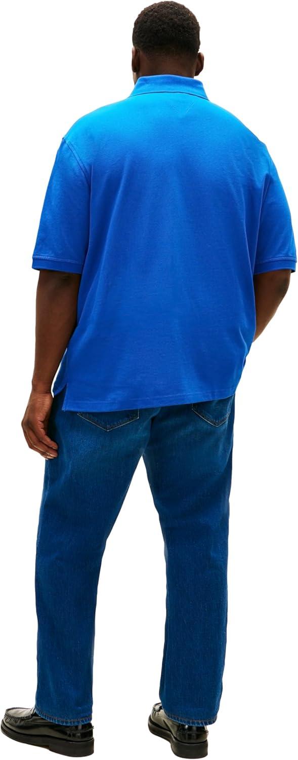 imageTommy Hilfiger Mens Short Sleeve Polo Shirts in Regular Fit with Stretch and Organic Pique CottonVibrant Indigo