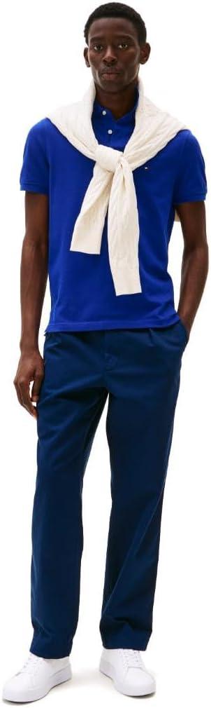 imageTommy Hilfiger Mens Short Sleeve Polo Shirts in Regular Fit with Stretch and Organic Pique CottonWedge Blue