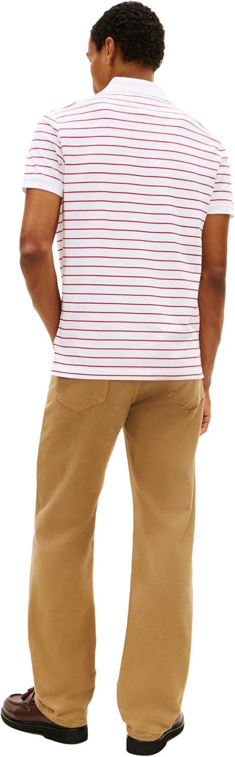 imageTommy Hilfiger Mens Short Sleeve Polo Shirts in Regular Fit with Stretch and Organic Pique CottonWhite Medium Red