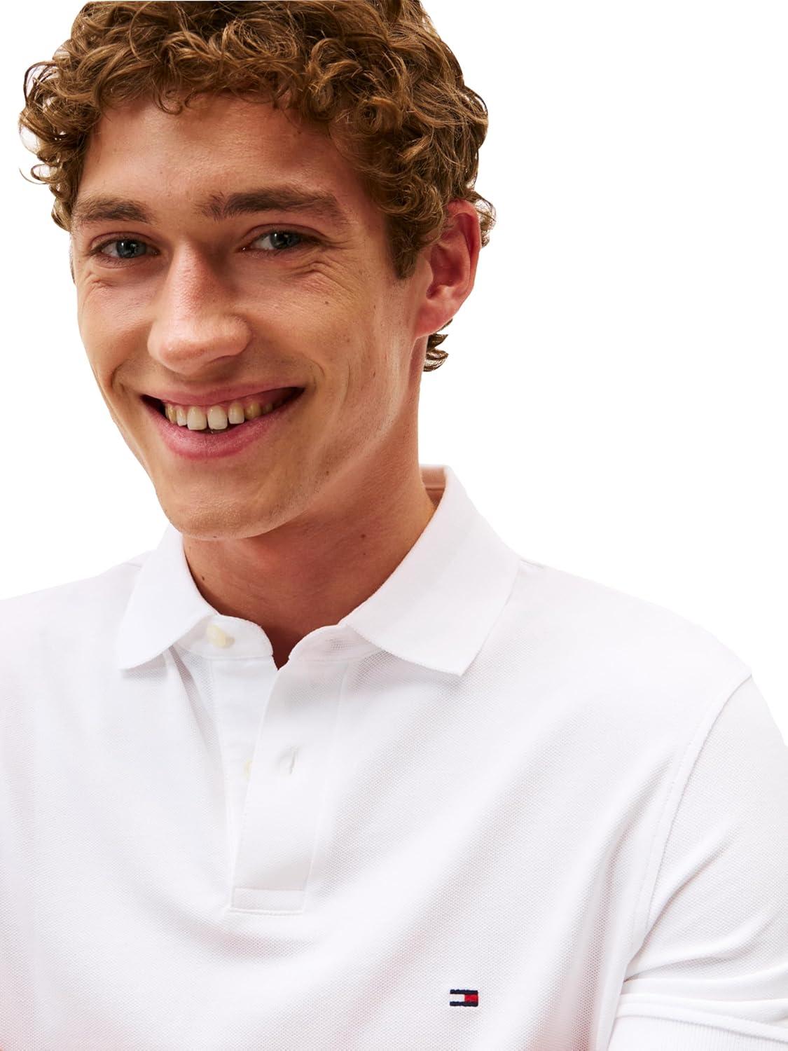 imageTommy Hilfiger Mens Short Sleeve Polo Shirts in Regular Fit with Stretch and Organic Pique CottonWhite