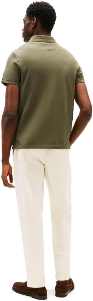 imageTommy Hilfiger Mens Short Sleeve Polo Shirts in Slim Fit with Stretch and Organic Pique CottonArmy Green