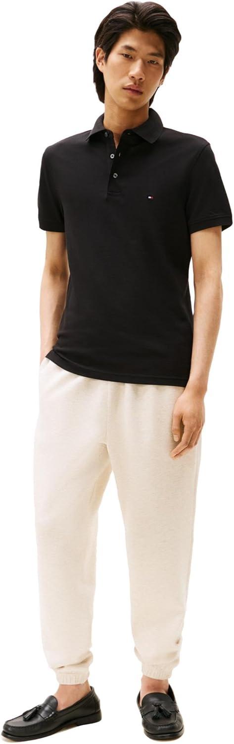 imageTommy Hilfiger Mens Short Sleeve Polo Shirts in Slim Fit with Stretch and Organic Pique CottonBlack