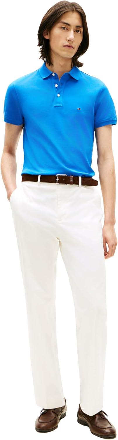 imageTommy Hilfiger Mens Short Sleeve Polo Shirts in Slim Fit with Stretch and Organic Pique CottonBlue Orbit