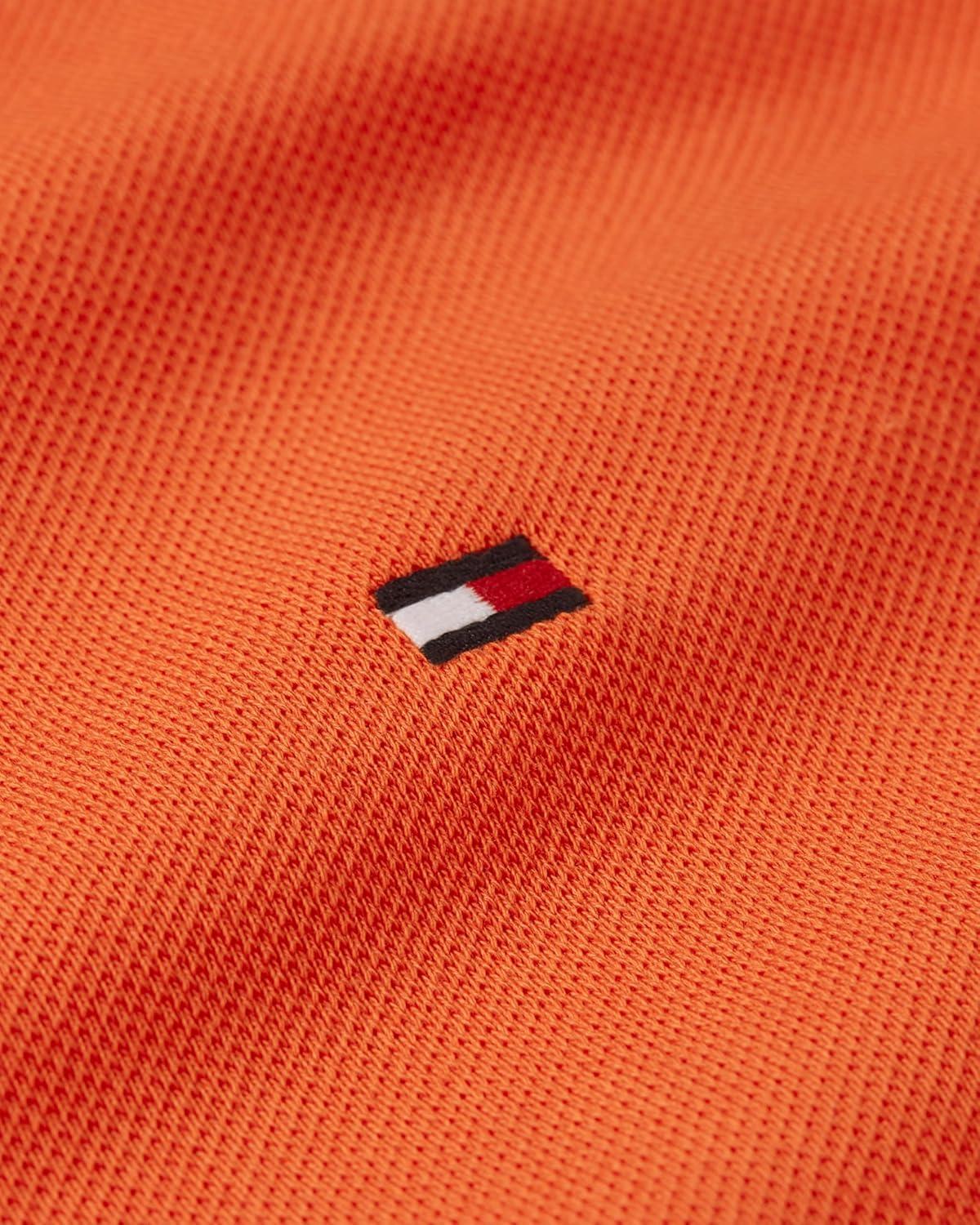 imageTommy Hilfiger Mens Short Sleeve Polo Shirts in Slim Fit with Stretch and Organic Pique CottonBrilliant Orange