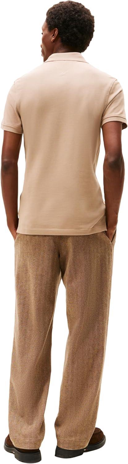 imageTommy Hilfiger Mens Short Sleeve Polo Shirts in Slim Fit with Stretch and Organic Pique CottonCoastal Taupe