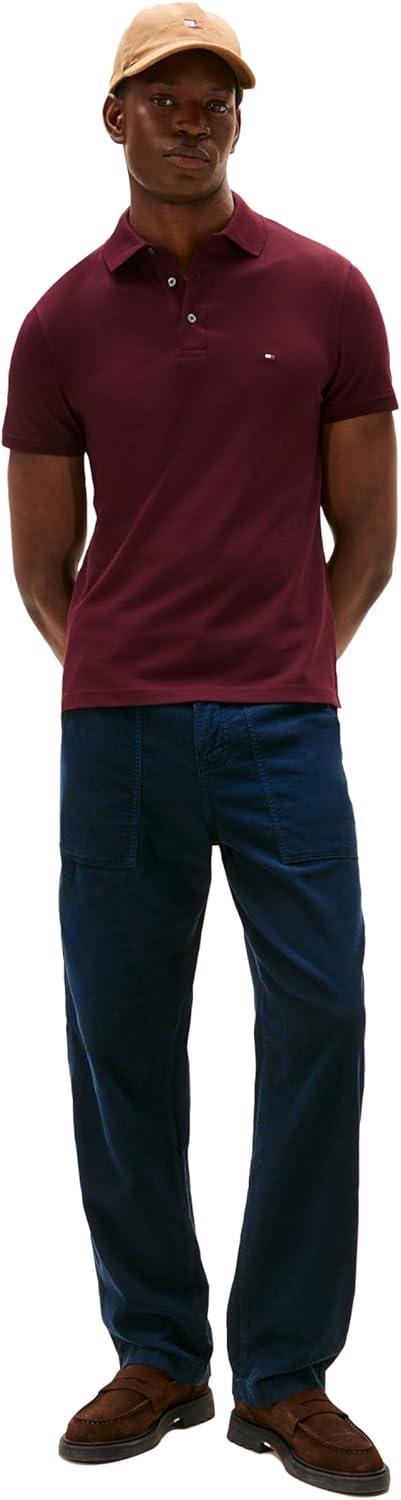 imageTommy Hilfiger Mens Short Sleeve Polo Shirts in Slim Fit with Stretch and Organic Pique CottonDeep Burgundy