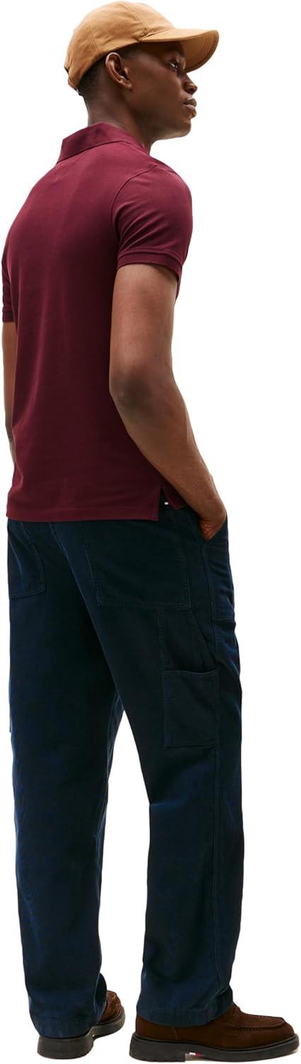 imageTommy Hilfiger Mens Short Sleeve Polo Shirts in Slim Fit with Stretch and Organic Pique CottonDeep Burgundy