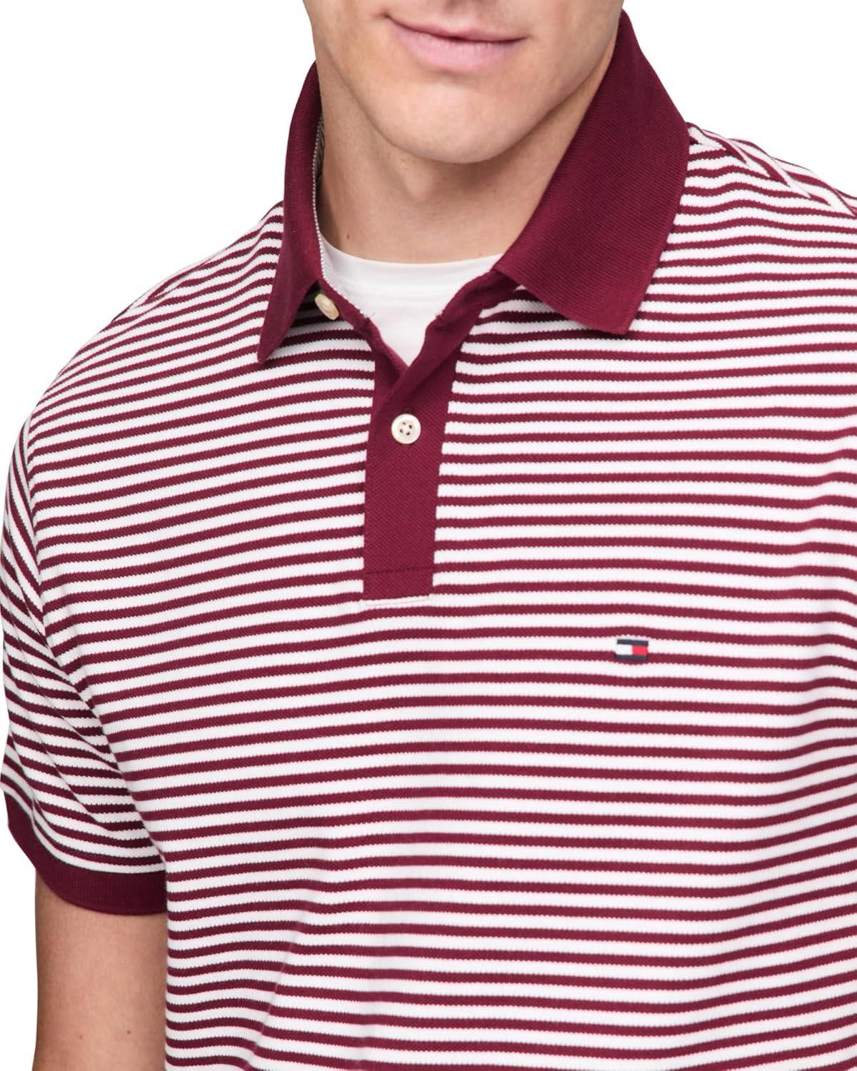 imageTommy Hilfiger Mens Short Sleeve Polo Shirts in Slim Fit with Stretch and Organic Pique CottonDeep Rouge White