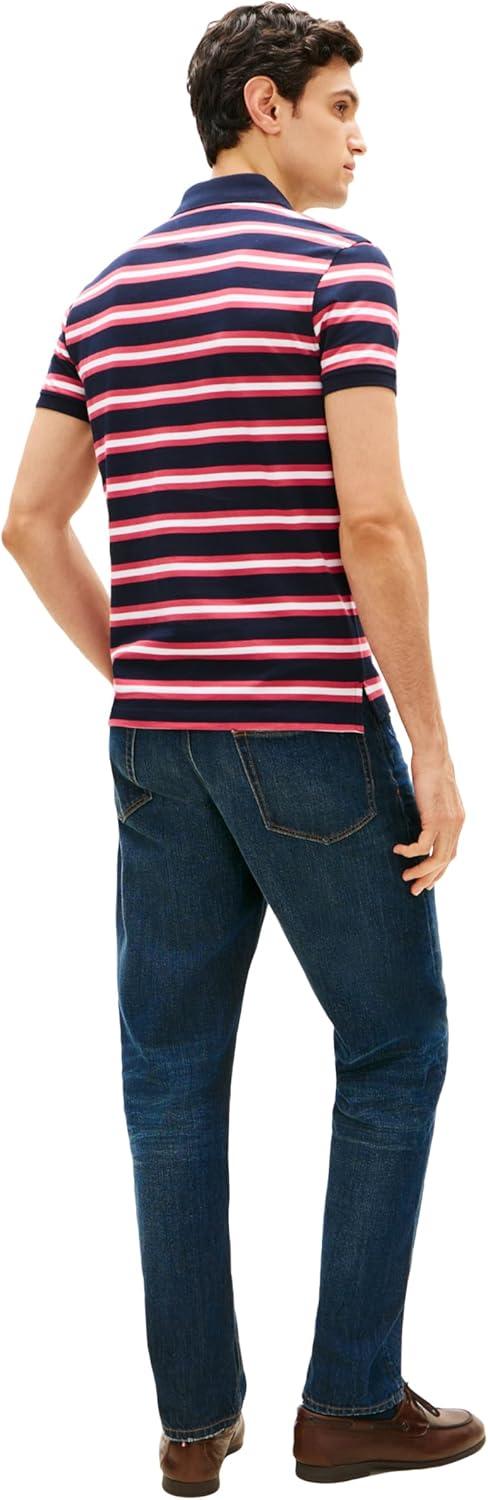 imageTommy Hilfiger Mens Short Sleeve Polo Shirts in Slim Fit with Stretch and Organic Pique CottonDesert Sky Heritage Pink Multi