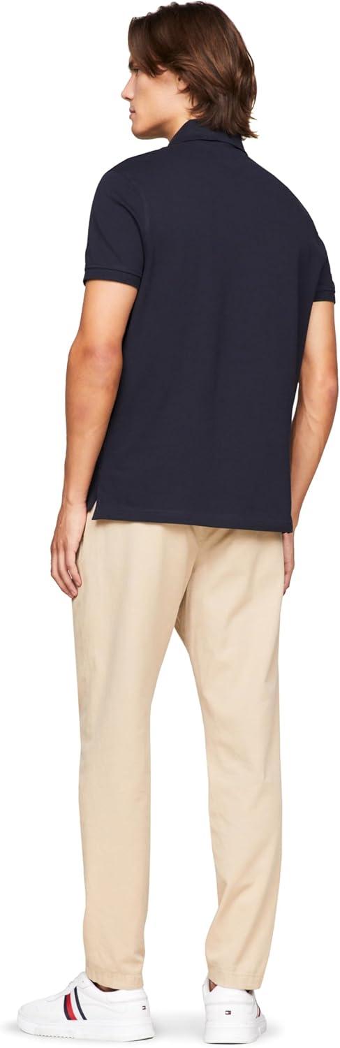 imageTommy Hilfiger Mens Short Sleeve Polo Shirts in Slim Fit with Stretch and Organic Pique CottonDesert Sky