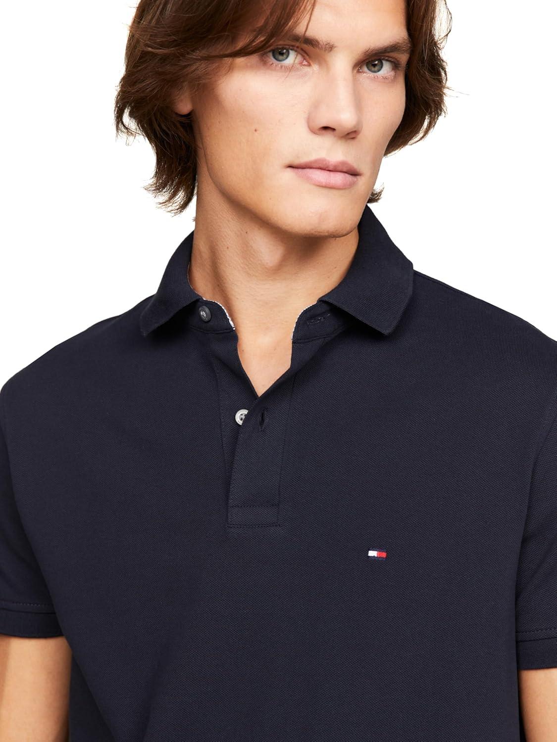 imageTommy Hilfiger Mens Short Sleeve Polo Shirts in Slim Fit with Stretch and Organic Pique CottonDesert Sky