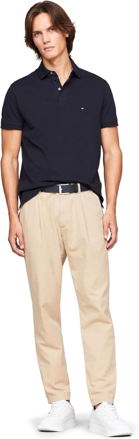 imageTommy Hilfiger Mens Short Sleeve Polo Shirts in Slim Fit with Stretch and Organic Pique CottonDesert Sky