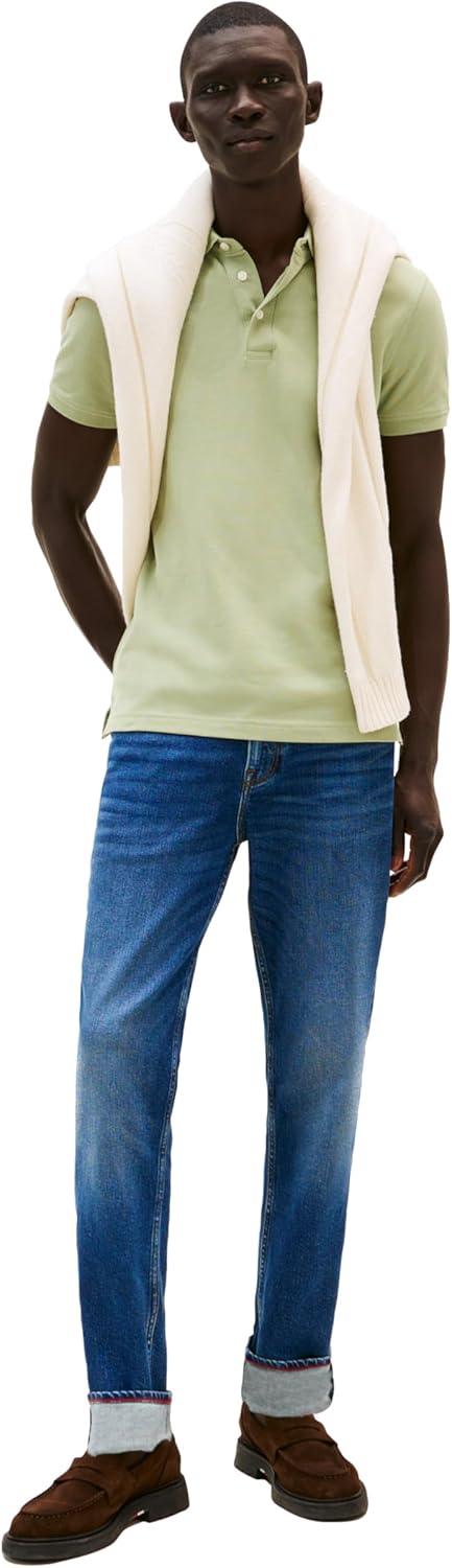 imageTommy Hilfiger Mens Short Sleeve Polo Shirts in Slim Fit with Stretch and Organic Pique CottonEarth Sage