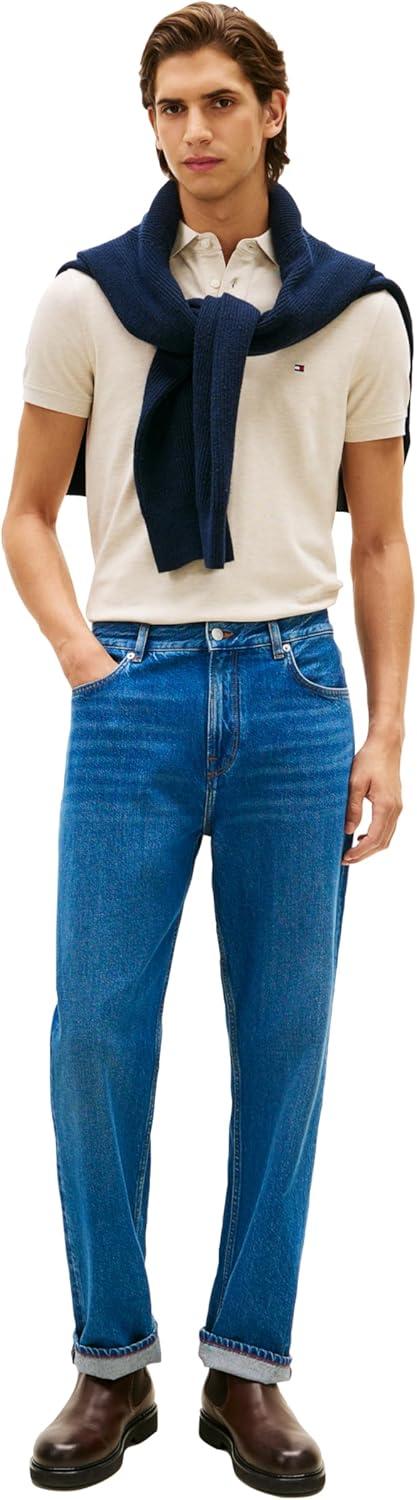 imageTommy Hilfiger Mens Short Sleeve Polo Shirts in Slim Fit with Stretch and Organic Pique CottonHeathered Oatmilk