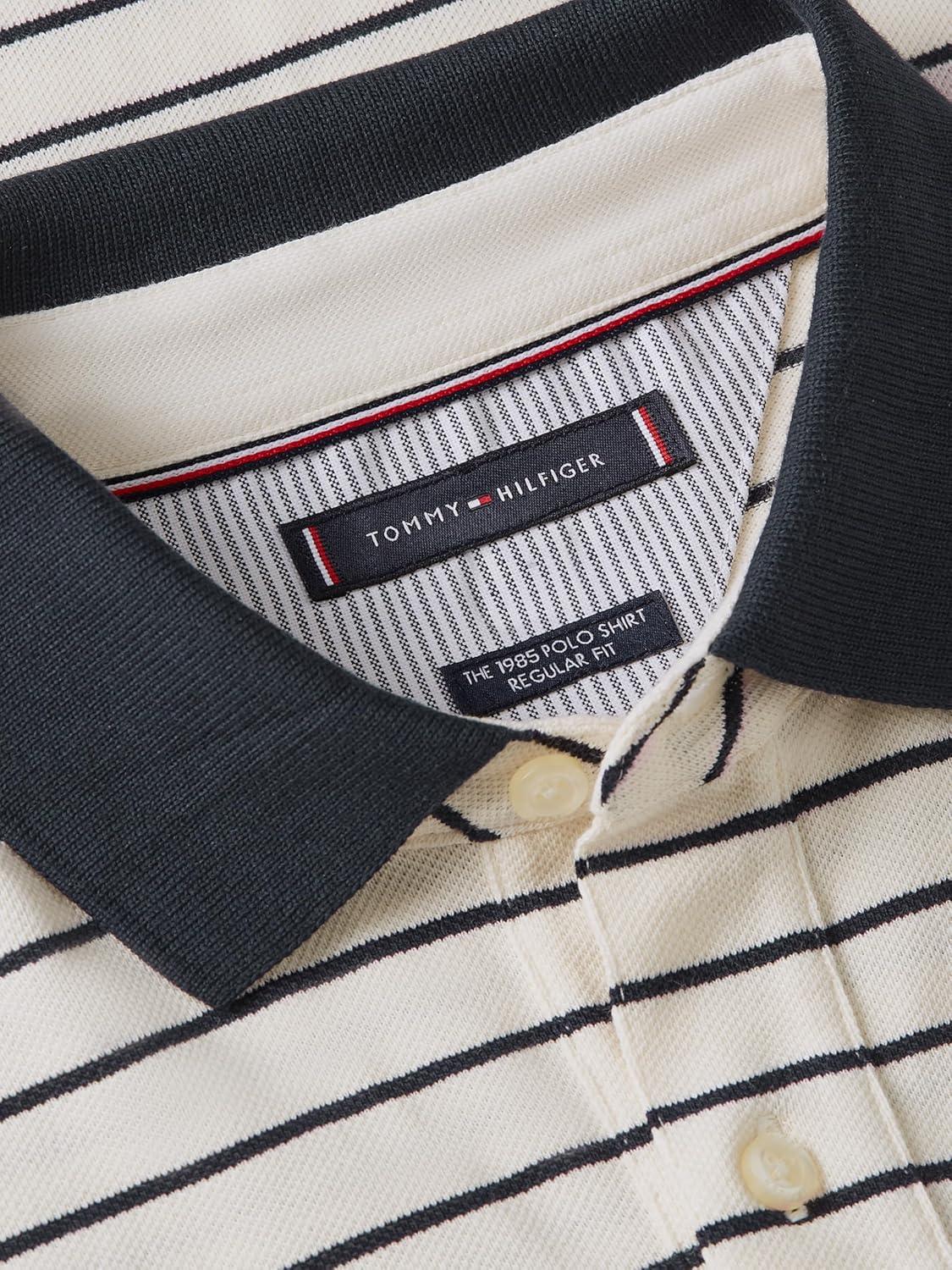 imageTommy Hilfiger Mens Short Sleeve Polo Shirts in Slim Fit with Stretch and Organic Pique CottonIvory Petal Desert Sky