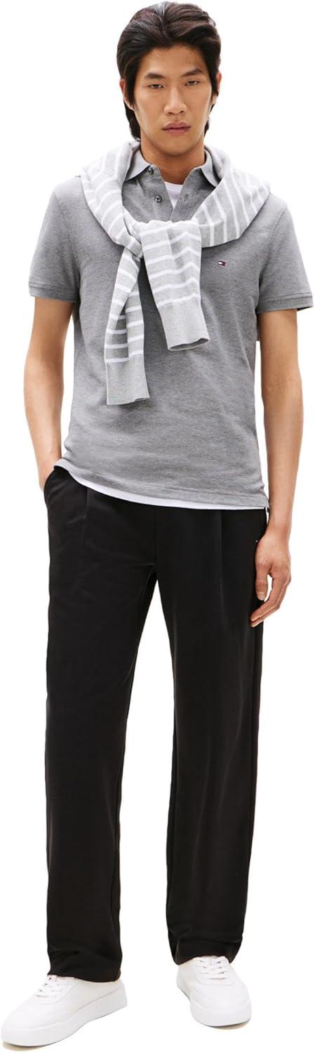 imageTommy Hilfiger Mens Short Sleeve Polo Shirts in Slim Fit with Stretch and Organic Pique CottonMedium Grey Heather