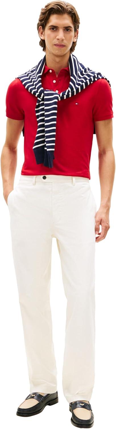 imageTommy Hilfiger Mens Short Sleeve Polo Shirts in Slim Fit with Stretch and Organic Pique CottonMedium Red