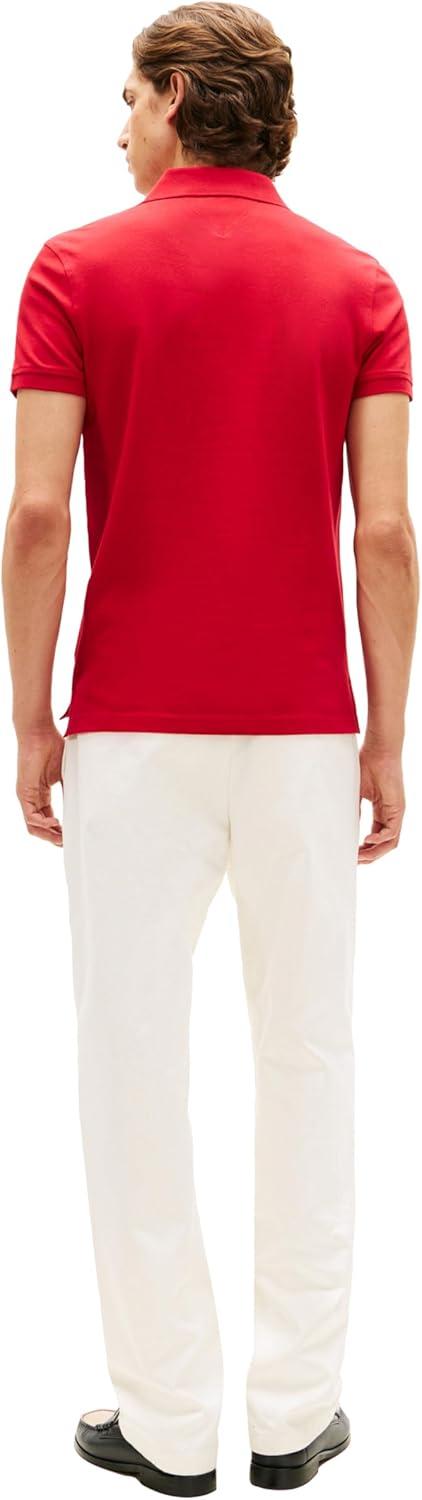 imageTommy Hilfiger Mens Short Sleeve Polo Shirts in Slim Fit with Stretch and Organic Pique CottonMedium Red