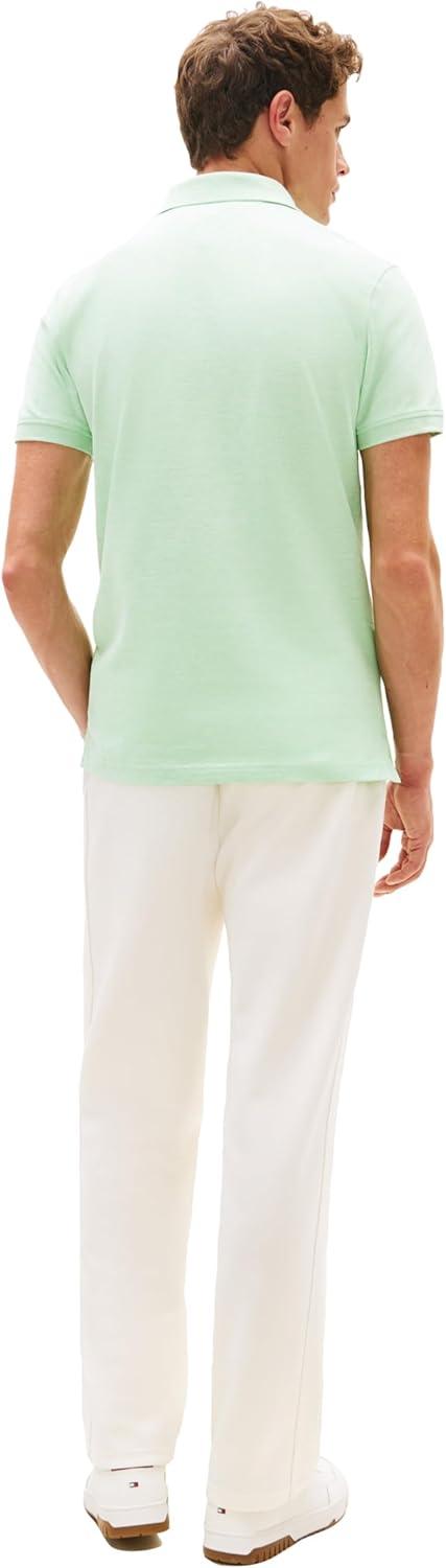 imageTommy Hilfiger Mens Short Sleeve Polo Shirts in Slim Fit with Stretch and Organic Pique CottonMint Gel Heather