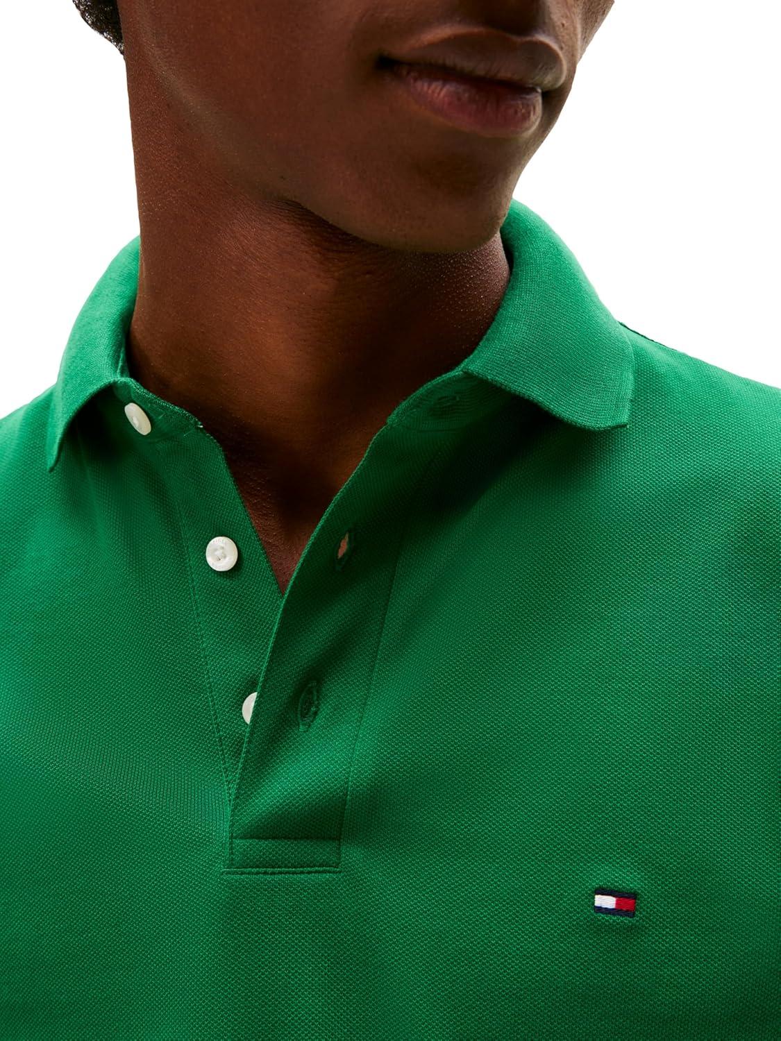 imageTommy Hilfiger Mens Short Sleeve Polo Shirts in Slim Fit with Stretch and Organic Pique CottonNouveau Green