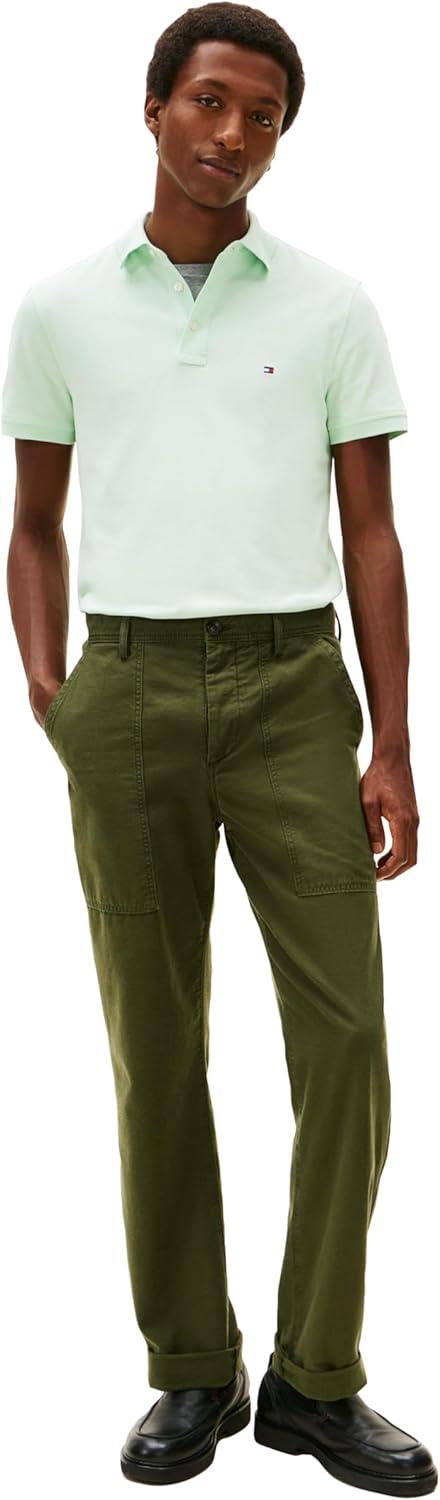 imageTommy Hilfiger Mens Short Sleeve Polo Shirts in Slim Fit with Stretch and Organic Pique CottonOpal Green