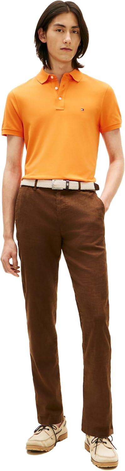 imageTommy Hilfiger Mens Short Sleeve Polo Shirts in Slim Fit with Stretch and Organic Pique CottonOrange Tulip