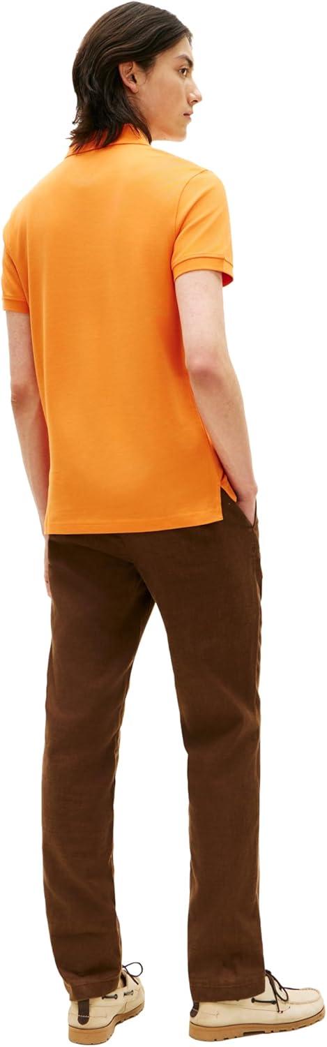 imageTommy Hilfiger Mens Short Sleeve Polo Shirts in Slim Fit with Stretch and Organic Pique CottonOrange Tulip