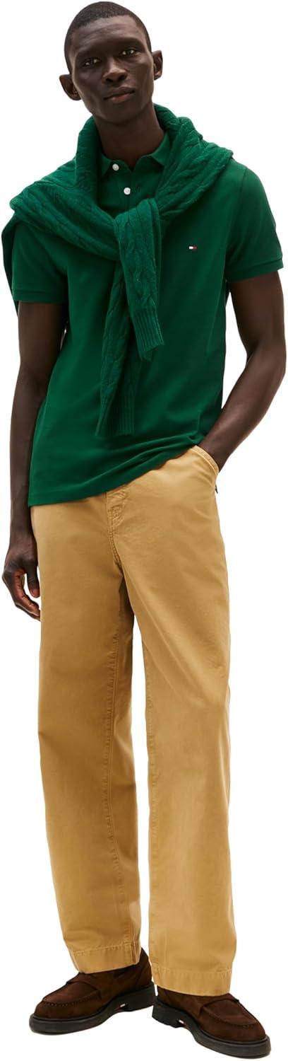 imageTommy Hilfiger Mens Short Sleeve Polo Shirts in Slim Fit with Stretch and Organic Pique CottonOrnamental Green