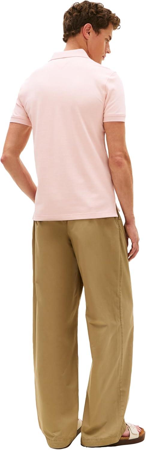 imageTommy Hilfiger Mens Short Sleeve Polo Shirts in Slim Fit with Stretch and Organic Pique CottonPale Pink Heather