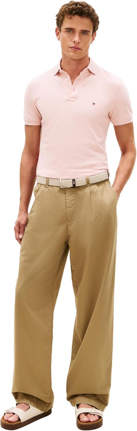 imageTommy Hilfiger Mens Short Sleeve Polo Shirts in Slim Fit with Stretch and Organic Pique CottonPale Pink Heather