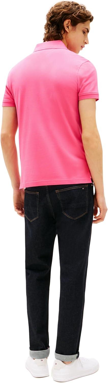 imageTommy Hilfiger Mens Short Sleeve Polo Shirts in Slim Fit with Stretch and Organic Pique CottonPink Alert