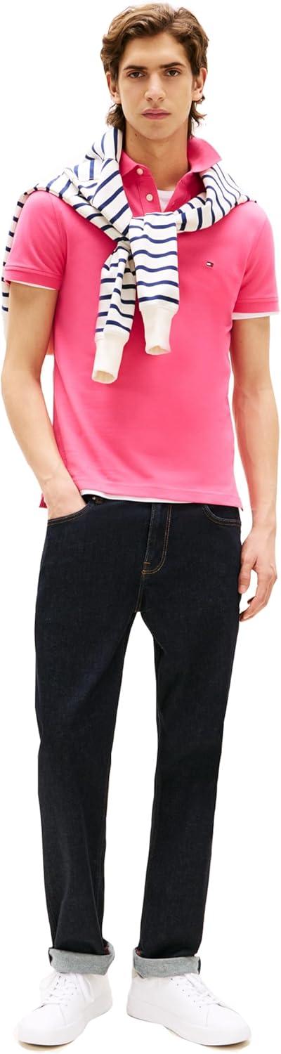 imageTommy Hilfiger Mens Short Sleeve Polo Shirts in Slim Fit with Stretch and Organic Pique CottonPink Alert