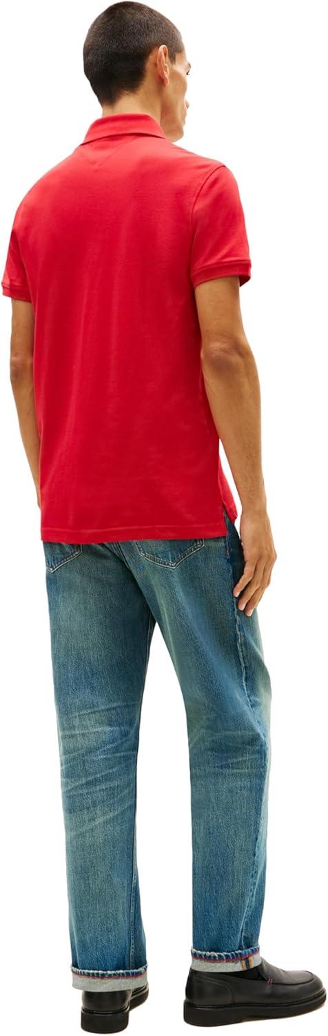 imageTommy Hilfiger Mens Short Sleeve Polo Shirts in Slim Fit with Stretch and Organic Pique CottonPrimary Red
