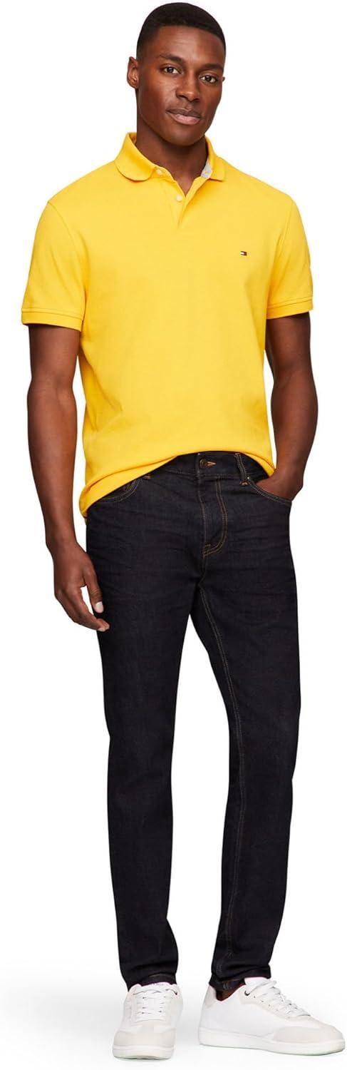 imageTommy Hilfiger Mens Short Sleeve Polo Shirts in Slim Fit with Stretch and Organic Pique CottonPrimary Yellow