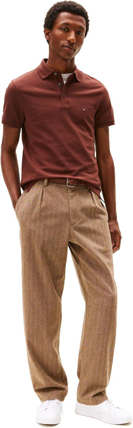 imageTommy Hilfiger Mens Short Sleeve Polo Shirts in Slim Fit with Stretch and Organic Pique CottonPure Brown