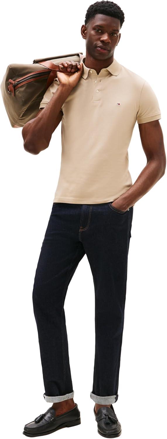 imageTommy Hilfiger Mens Short Sleeve Polo Shirts in Slim Fit with Stretch and Organic Pique CottonSandalwood