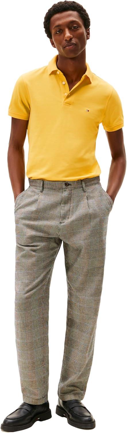 imageTommy Hilfiger Mens Short Sleeve Polo Shirts in Slim Fit with Stretch and Organic Pique CottonSoft Canary