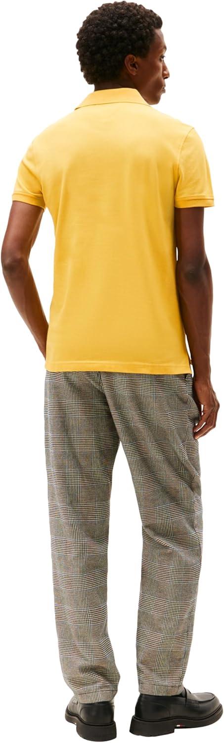 imageTommy Hilfiger Mens Short Sleeve Polo Shirts in Slim Fit with Stretch and Organic Pique CottonSoft Canary