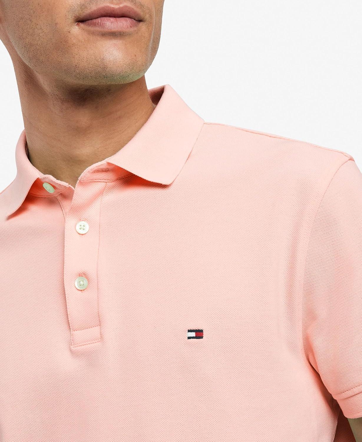 imageTommy Hilfiger Mens Short Sleeve Polo Shirts in Slim Fit with Stretch and Organic Pique CottonTeaberry Blossom