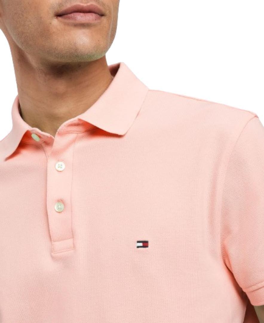 imageTommy Hilfiger Mens Short Sleeve Polo Shirts in Slim Fit with Stretch and Organic Pique CottonTeaberry Blossom