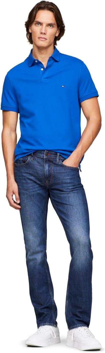 imageTommy Hilfiger Mens Short Sleeve Polo Shirts in Slim Fit with Stretch and Organic Pique CottonUltra Blue