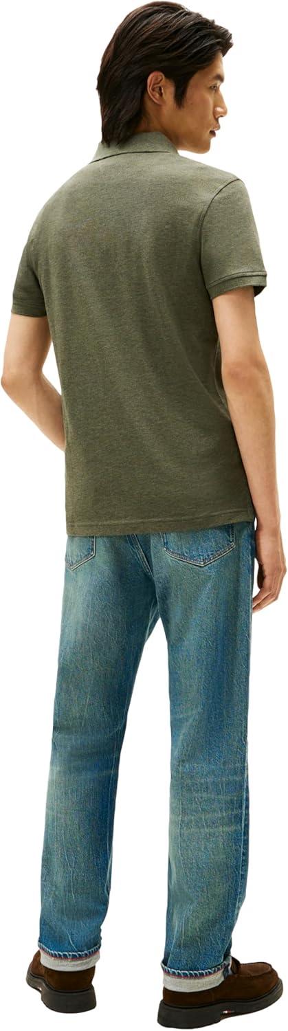 imageTommy Hilfiger Mens Short Sleeve Polo Shirts in Slim Fit with Stretch and Organic Pique CottonUtility Olive Heather