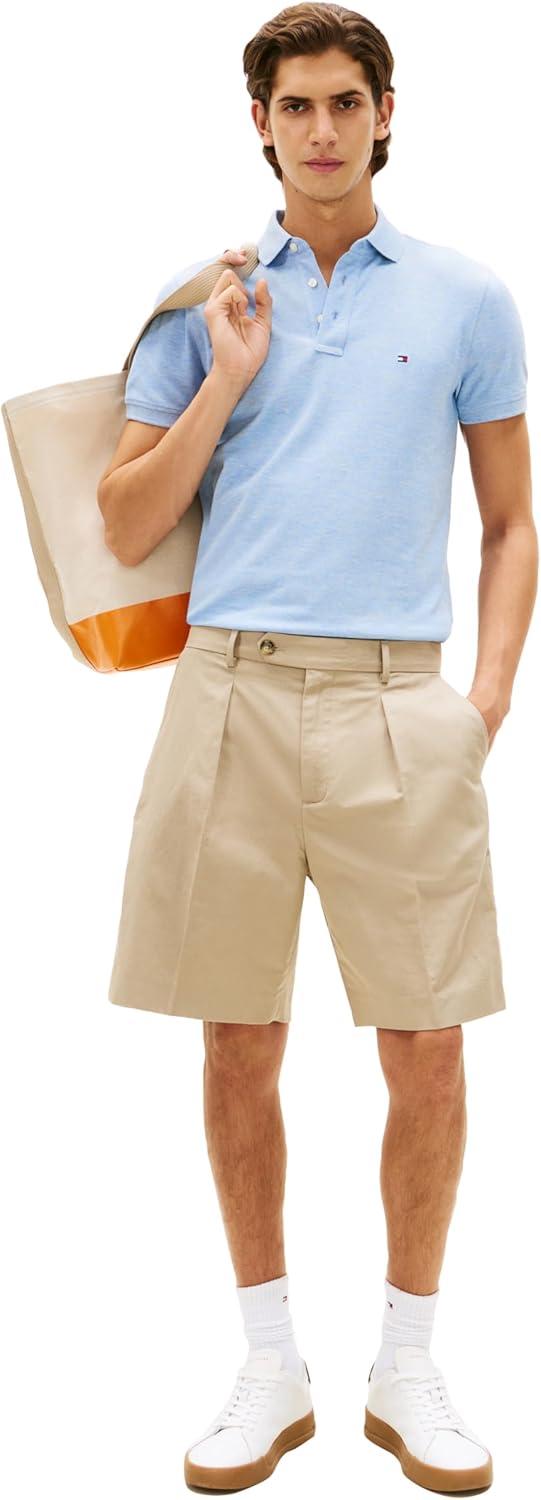 imageTommy Hilfiger Mens Short Sleeve Polo Shirts in Slim Fit with Stretch and Organic Pique CottonVessel Blue Heather
