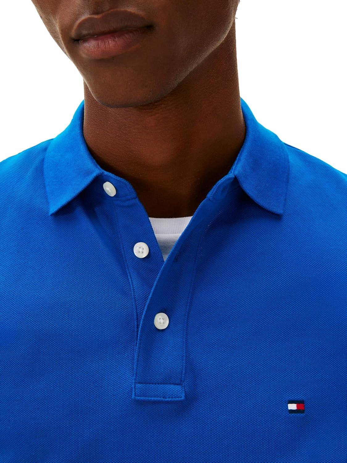 imageTommy Hilfiger Mens Short Sleeve Polo Shirts in Slim Fit with Stretch and Organic Pique CottonVibrant Indigo