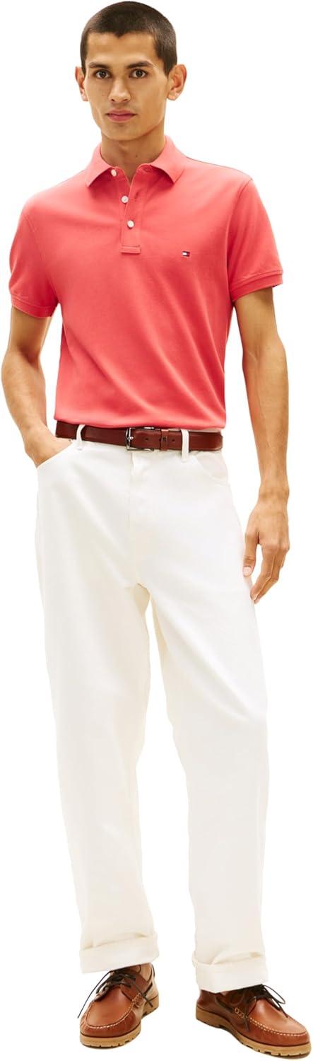 imageTommy Hilfiger Mens Short Sleeve Polo Shirts in Slim Fit with Stretch and Organic Pique CottonVintage Red