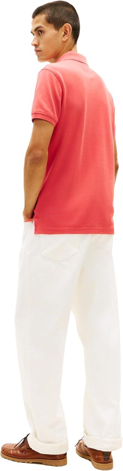 imageTommy Hilfiger Mens Short Sleeve Polo Shirts in Slim Fit with Stretch and Organic Pique CottonVintage Red