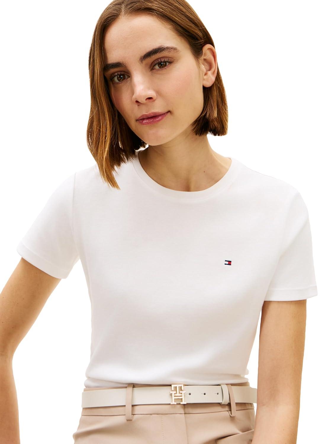 imageTommy Hilfiger Womens Basic Short Sleeve Cotton CrewNeck TShirtEcru