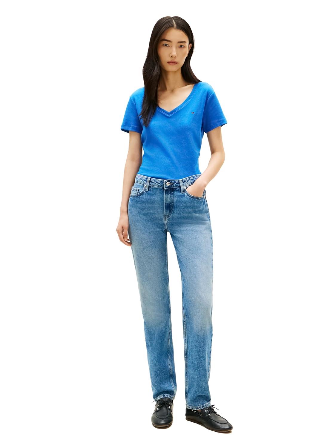 imageTommy Hilfiger Womens Basic Short Sleeve Cotton VNeck TShirtBlue Orbit